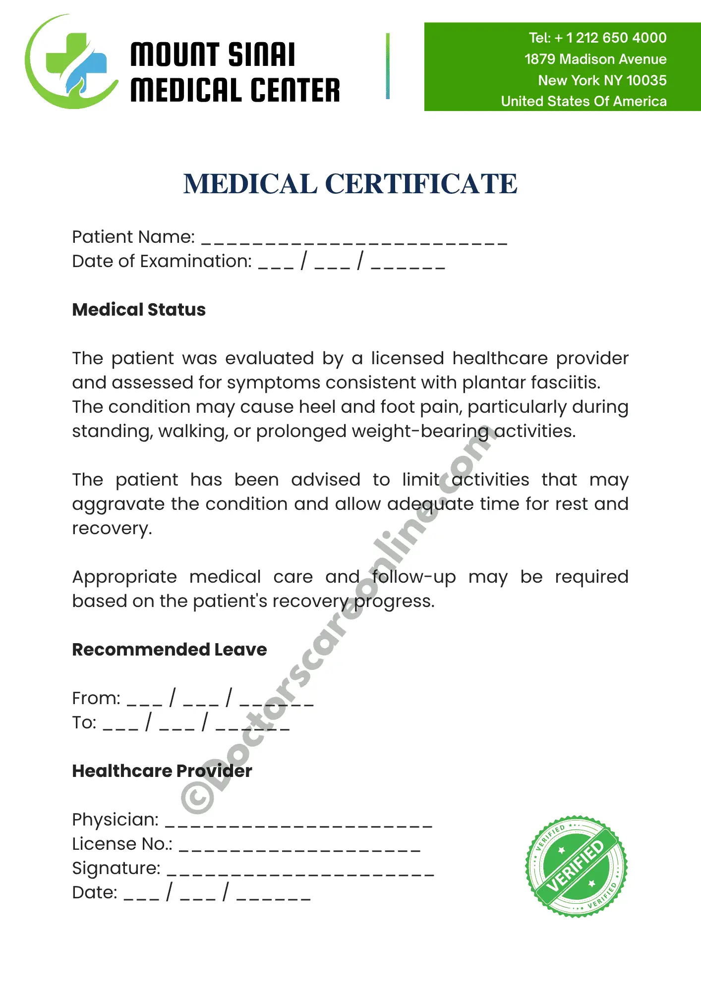 Doctors Note for Plantar Fasciitis