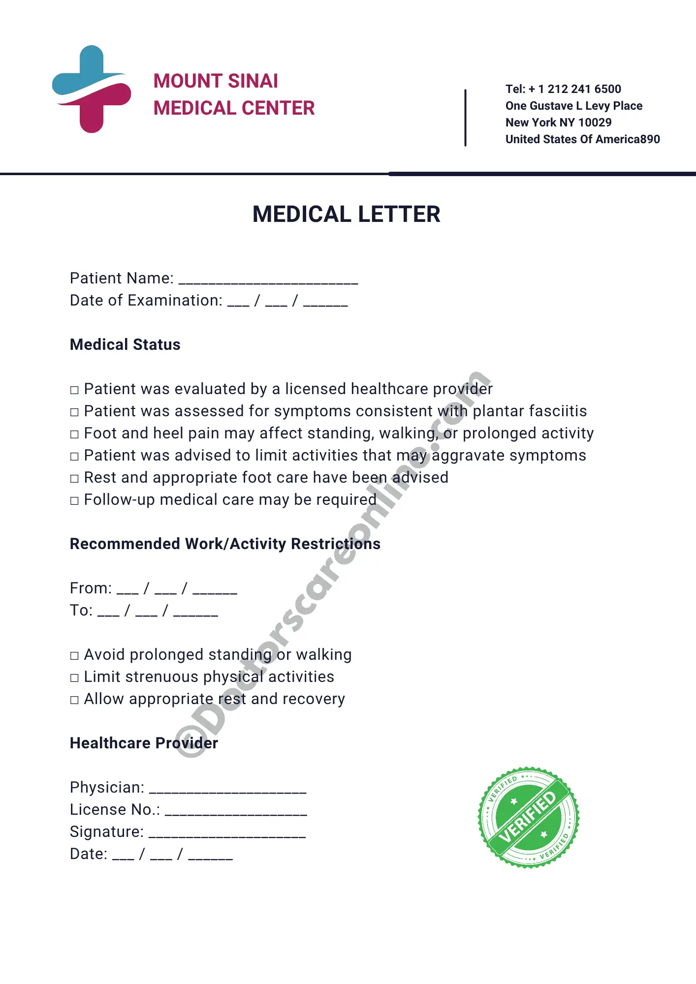 Doctors Note for Plantar Fasciitis