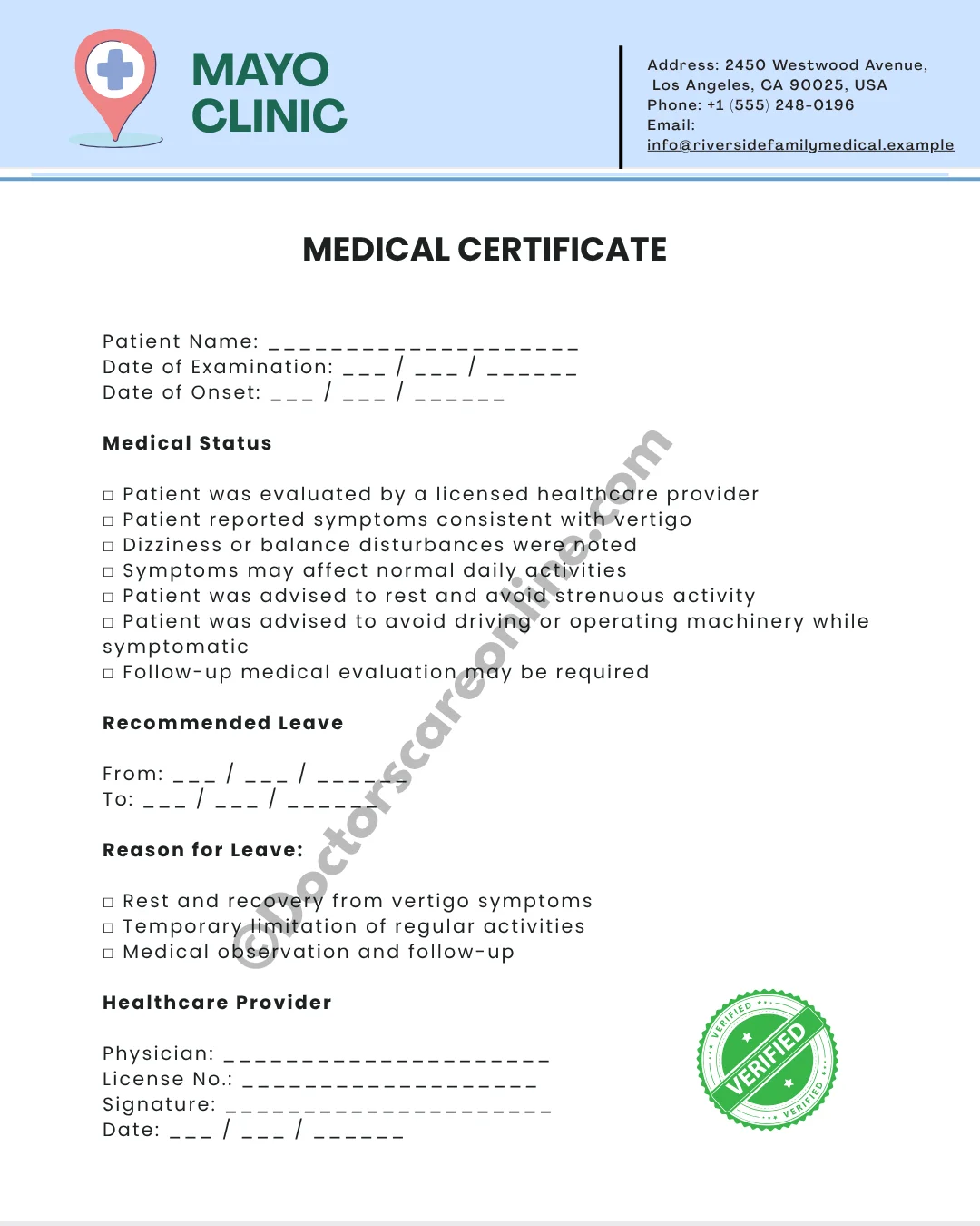 Doctor’s Note for Vertigo
