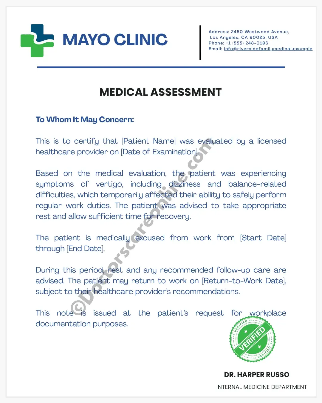 Doctor’s Note for Vertigo