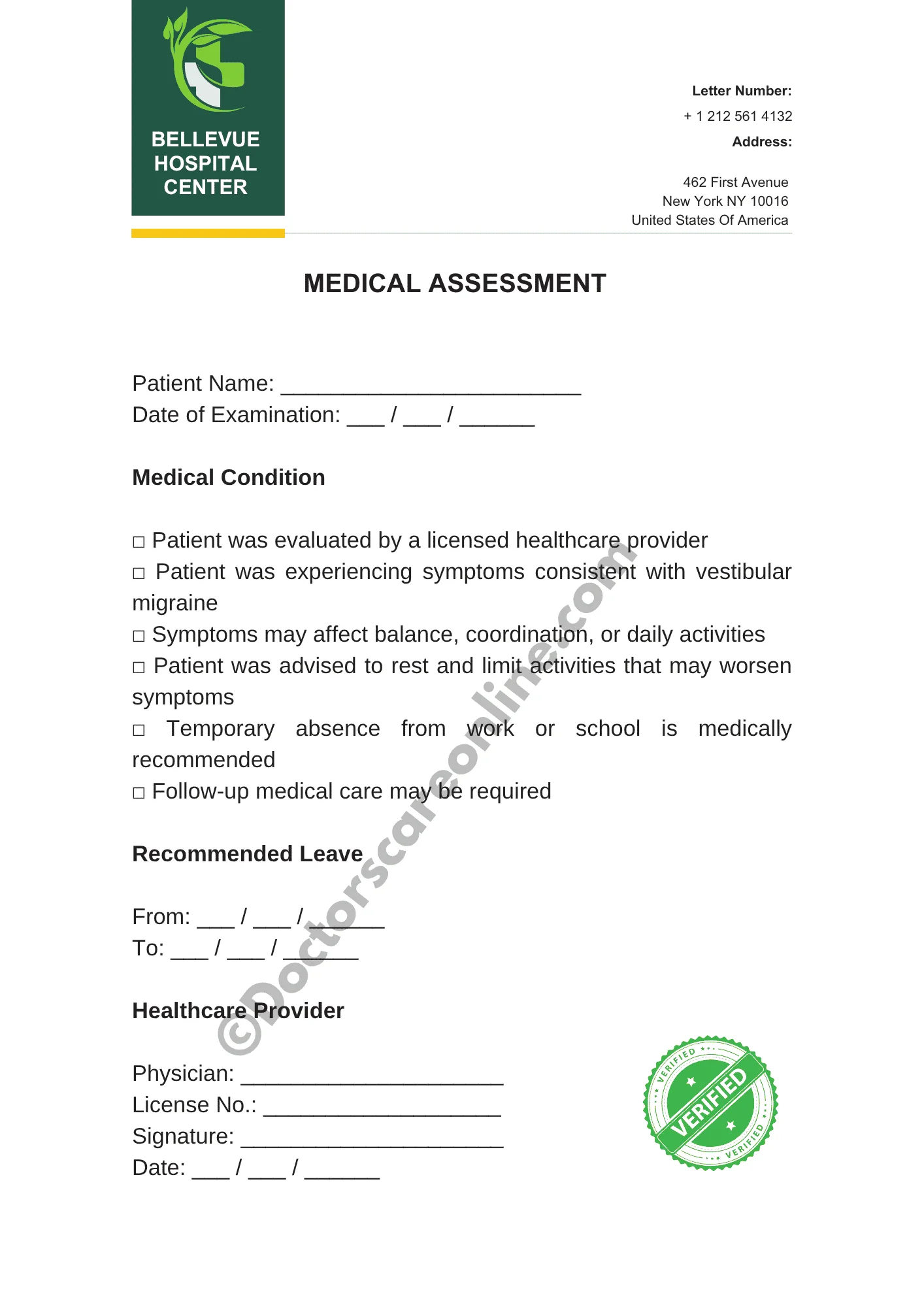 Doctor’s Note for Vestibular Migraine