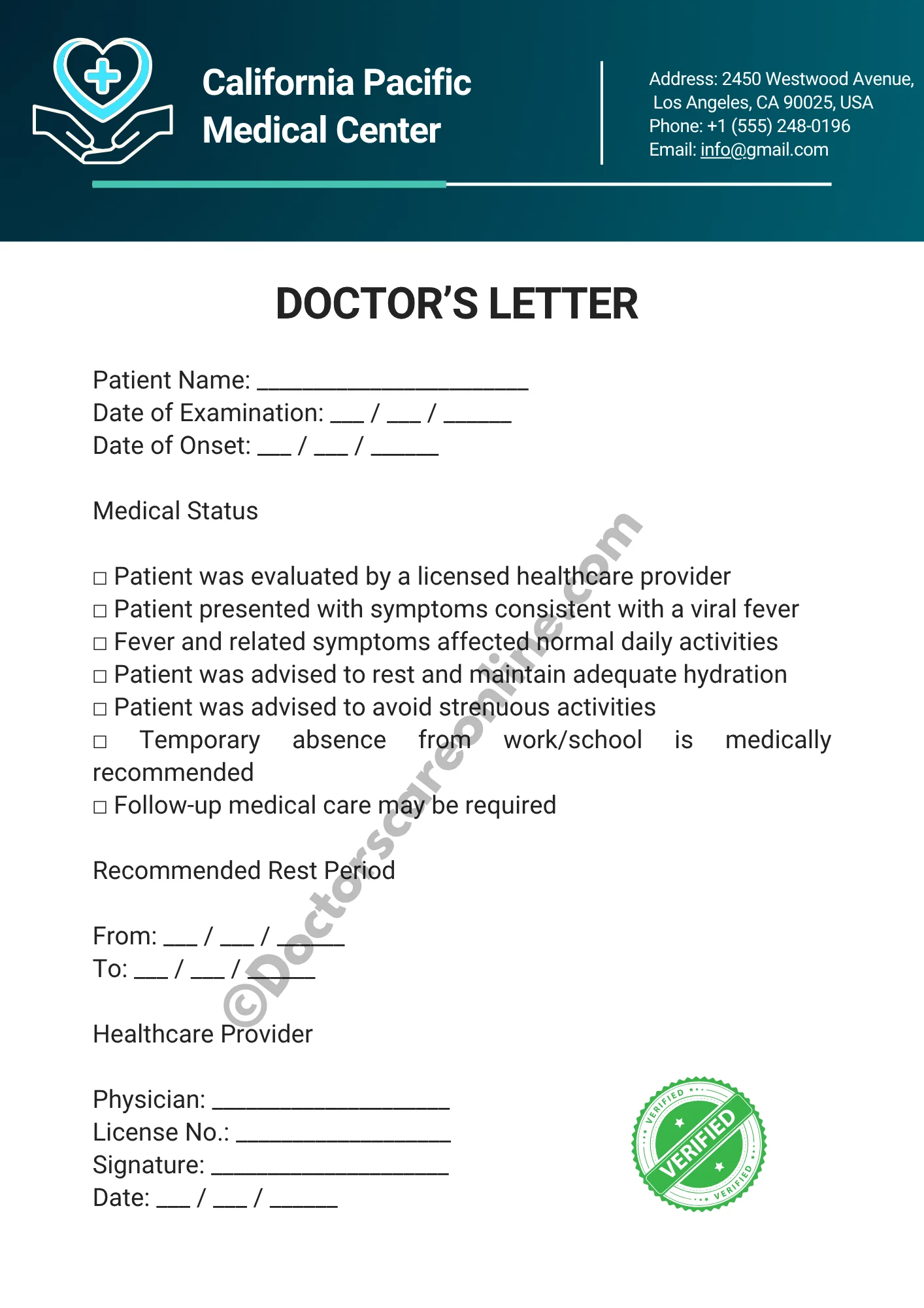 Online Doctor’s Note for Viral Fever