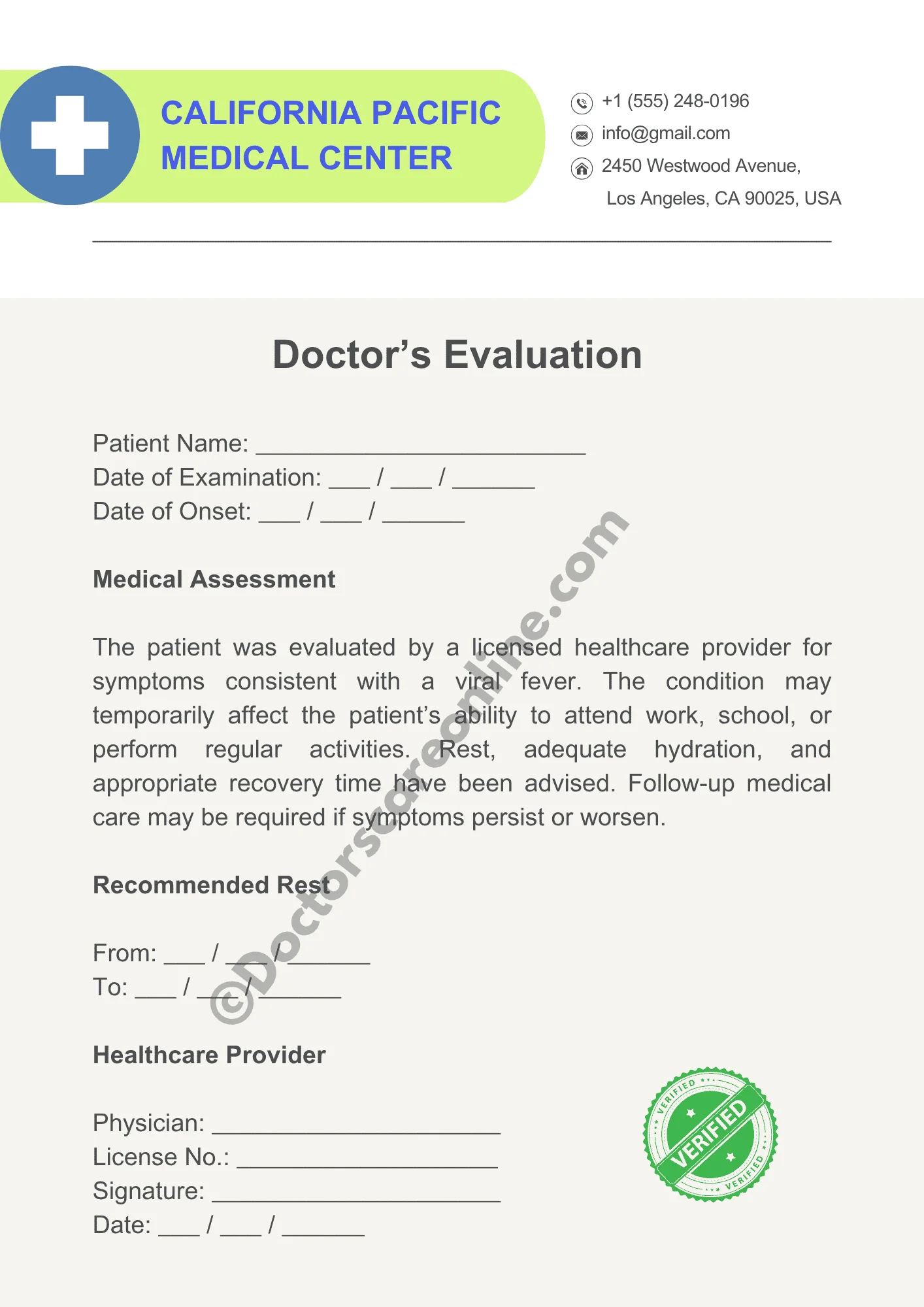 Online Doctor’s Note for Viral Fever