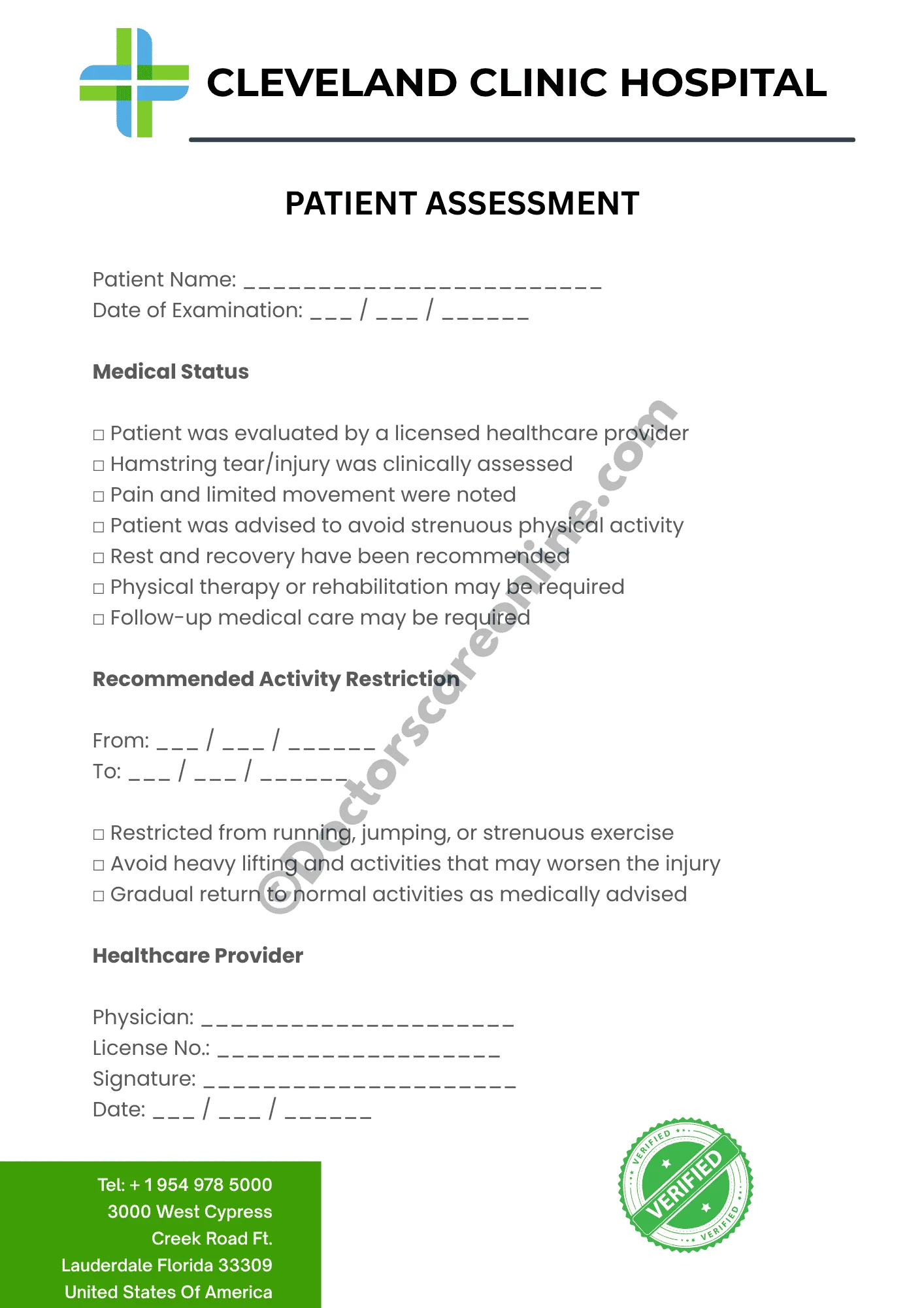 Doctor’s Note for Hamstring Tear