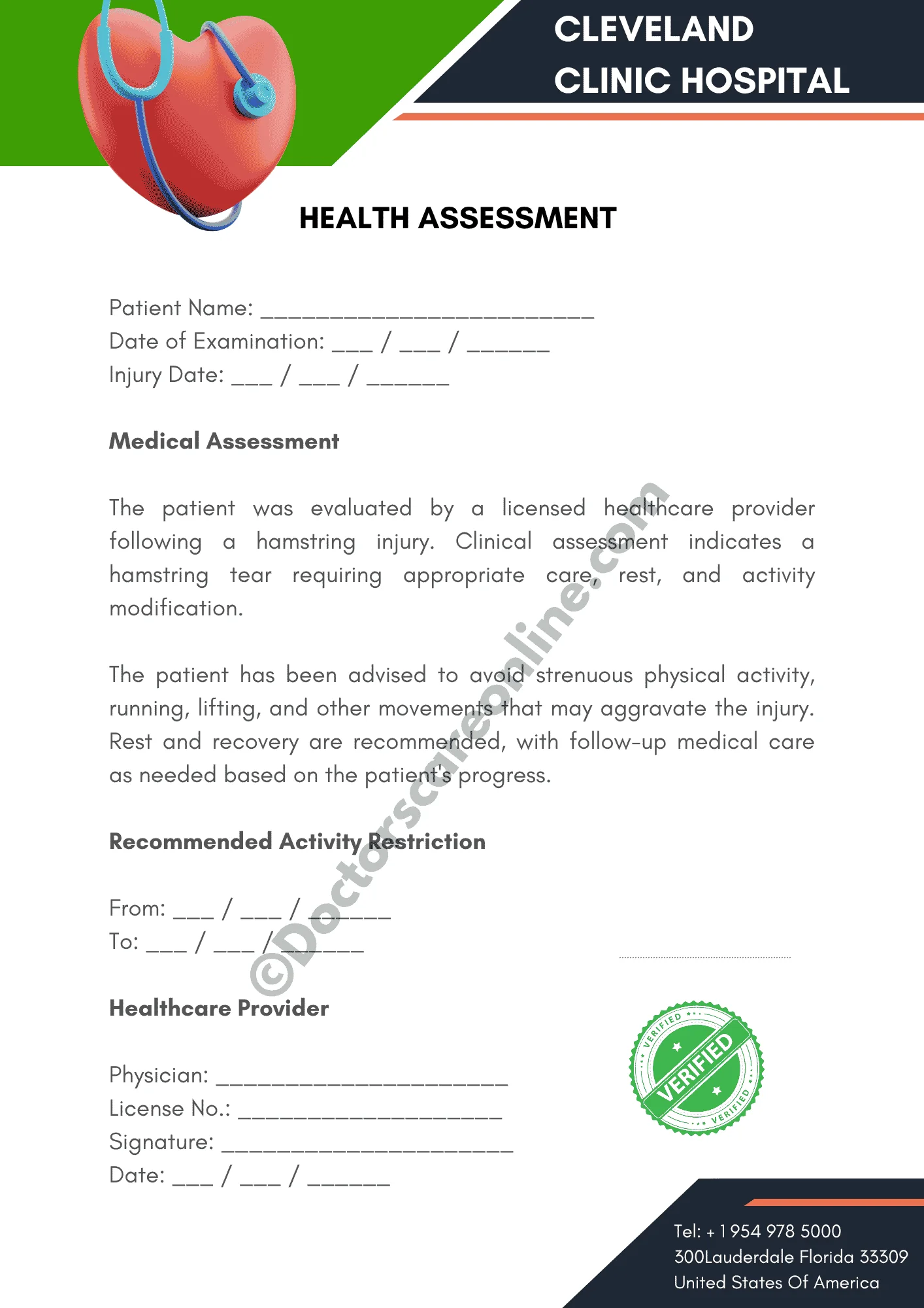 Doctor’s Note for Hamstring Tear