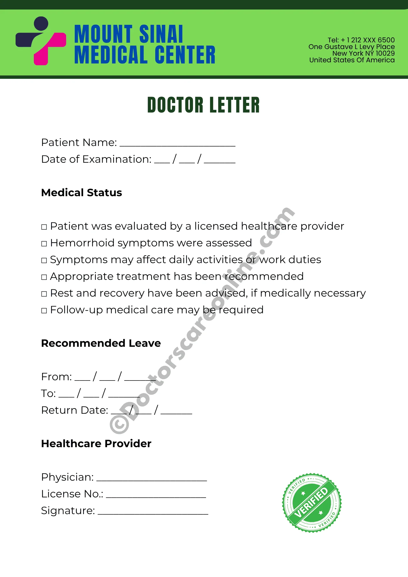 Doctor’s Note for Hemorrhoids